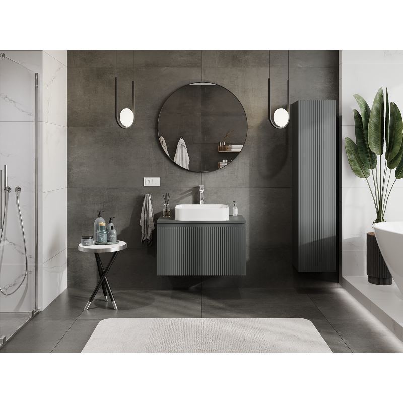 Mexen Rivel meuble de salle de bain sous-vasque 80 cm, 1 tiroir, rainuré, graphite mat - 91A20-08047-1-BF66