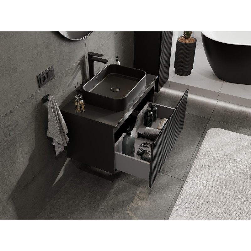 Mexen Rivel meuble de salle de bains sous-vasque 80 cm, 1 tiroir, rainuré, noir mat - 91A20-08047-1-BF71