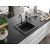 Mexen Vito évier en granit 1 bac avec robinet de cuisine Telma, noir/métallisé argent - 6503-73-670200-70-B