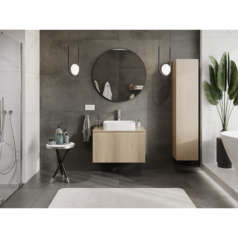 Mexen Rivel meuble de salle de bain sous lavabo 80 cm, 1 tiroir, rainuré, chêne - 91A20-08047-1-BF81