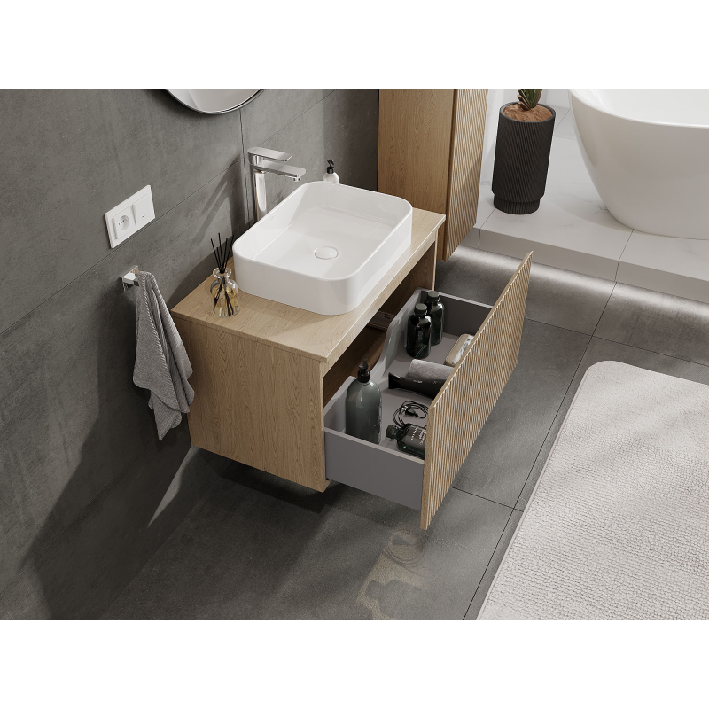 Mexen Rivel meuble de salle de bain sous lavabo 80 cm, 1 tiroir, rainuré, chêne - 91A20-08047-1-BF81