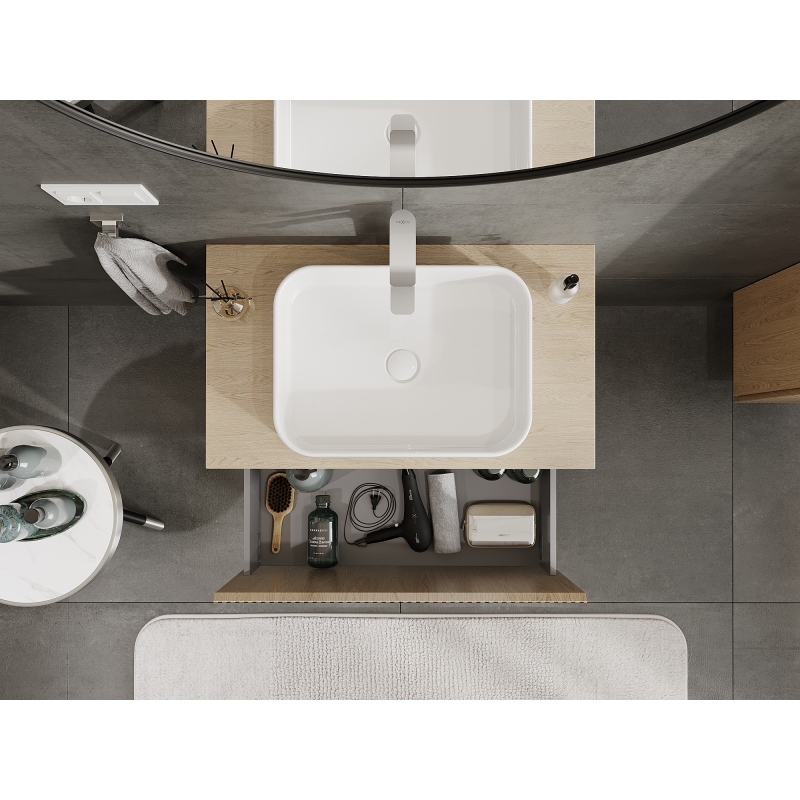 Mexen Rivel meuble de salle de bain sous lavabo 80 cm, 1 tiroir, rainuré, chêne - 91A20-08047-1-BF81