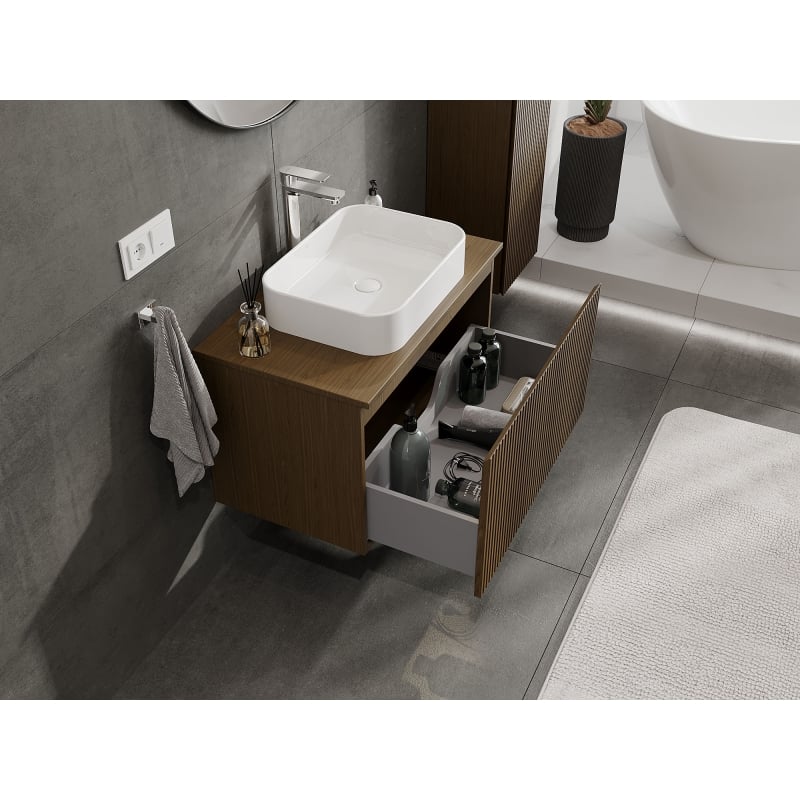 Mexen Rivel meuble sous-lavabo 80 cm, 1 tiroir, nervuré, noyer - 91A20-08047-1-BF86