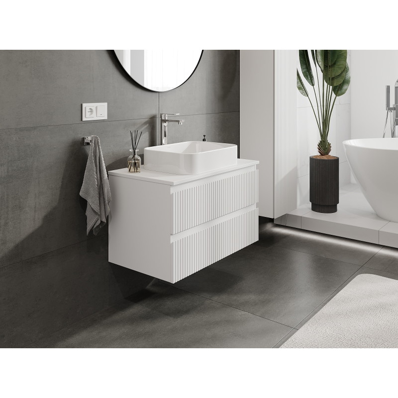 Mexen Rivel meuble de salle de bain sous-lavabo 80 cm, 2 tiroirs, cannelé, blanc mat - 91A20-08047-2-BFF01