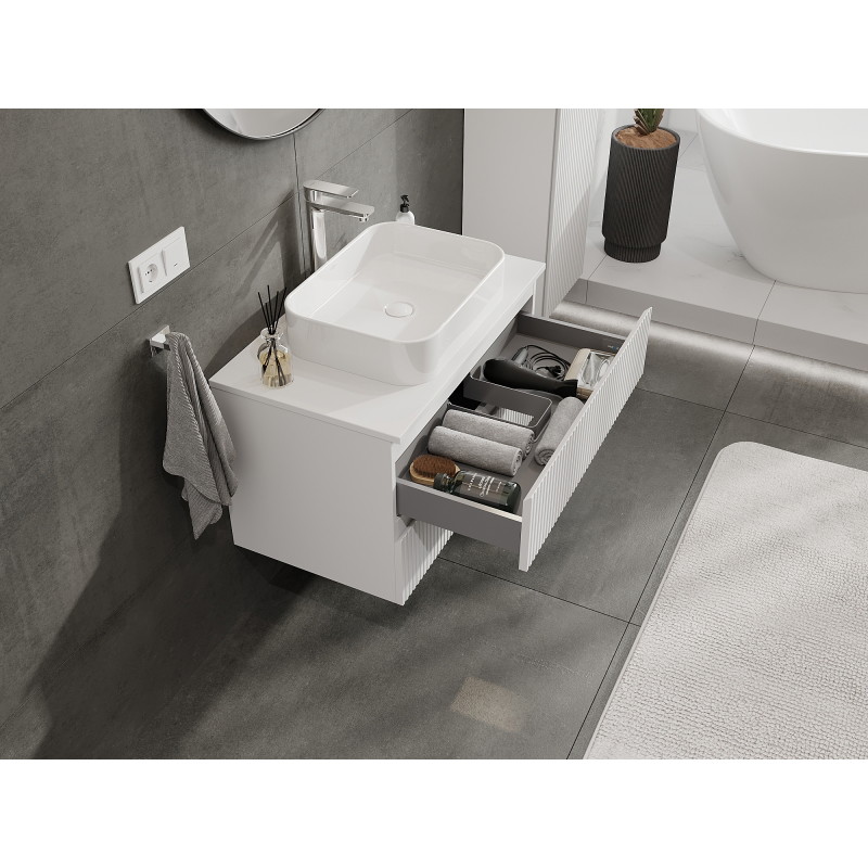 Mexen Rivel meuble de salle de bain sous-lavabo 80 cm, 2 tiroirs, cannelé, blanc mat - 91A20-08047-2-BFF01