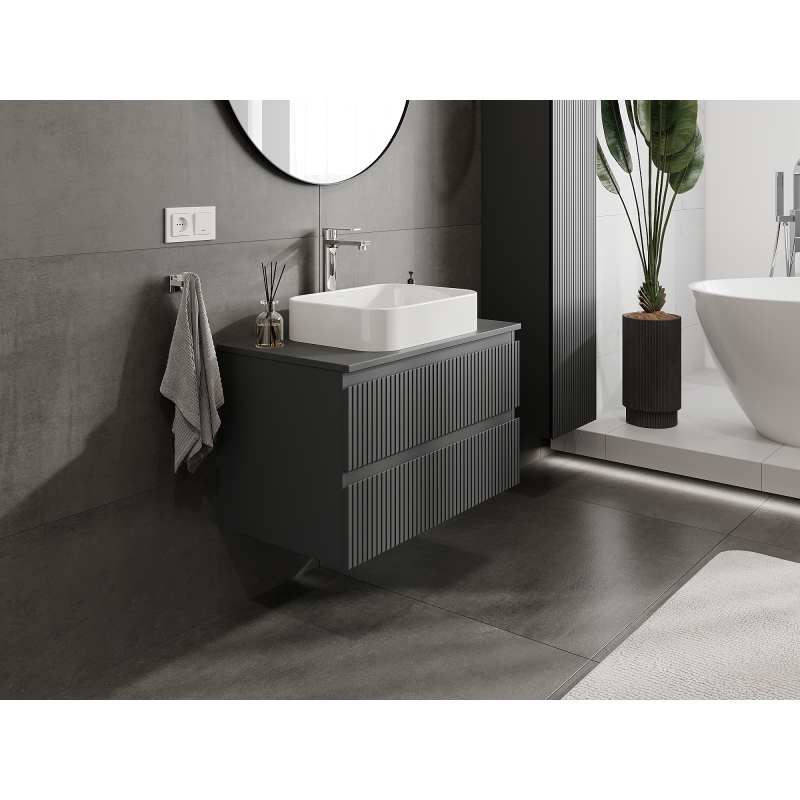 Mexen Rivel meuble sous-lavabo 80 cm, 2 tiroirs, rainuré, graphite mat - 91A20-08047-2-BFF66