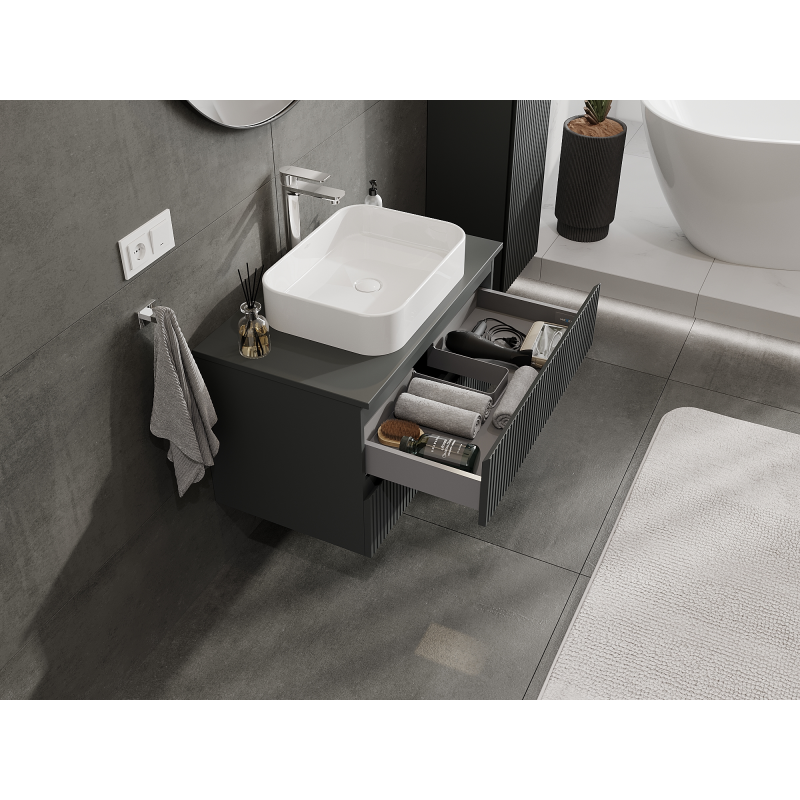 Mexen Rivel meuble sous-lavabo 80 cm, 2 tiroirs, rainuré, graphite mat - 91A20-08047-2-BFF66