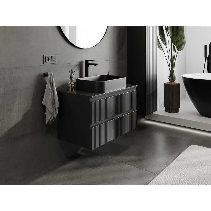 Mexen Rivel armoire de salle de bain sous-vasque 80 cm, 2 tiroirs, rainurée, noir mat - 91A20-08047-2-BFF71