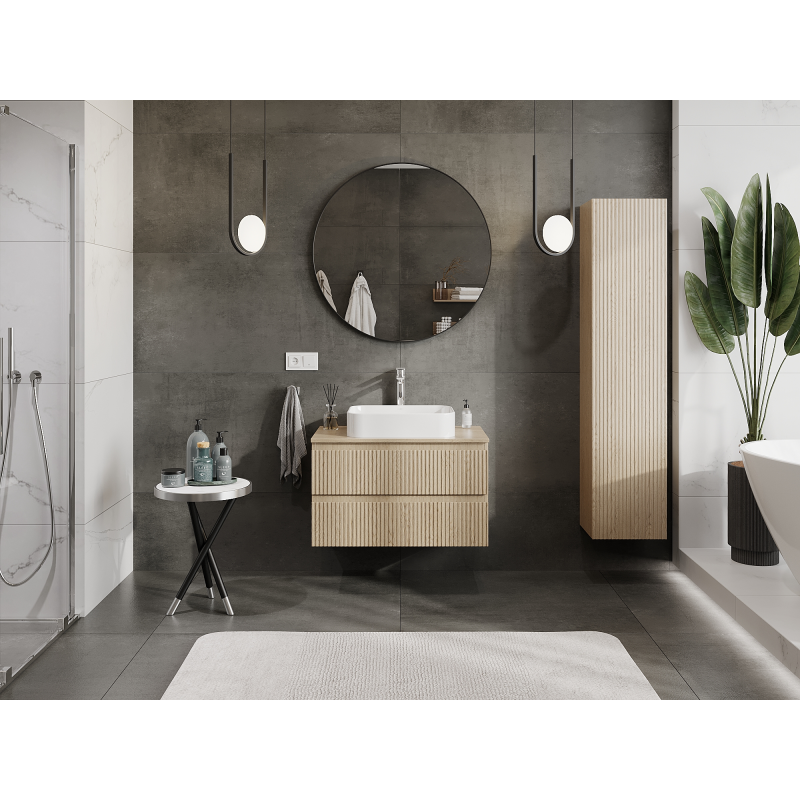 Mexen Rivel meuble de salle de bain sous lavabo 80 cm, 2 tiroirs, rainuré, chêne - 91A20-08047-2-BFF81