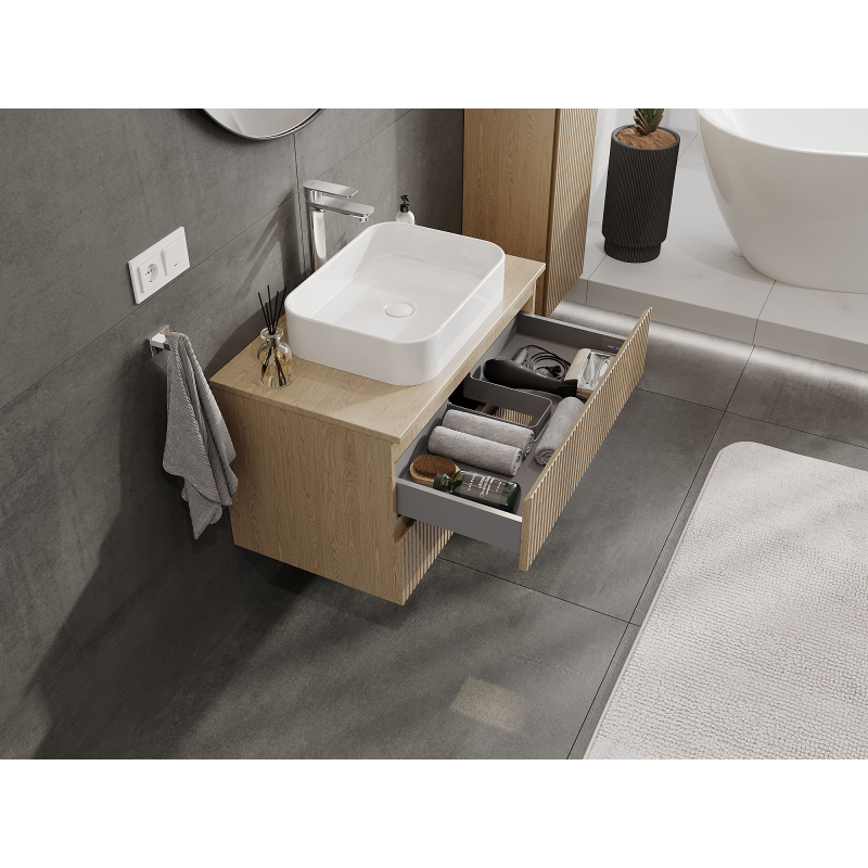 Mexen Rivel meuble de salle de bain sous lavabo 80 cm, 2 tiroirs, rainuré, chêne - 91A20-08047-2-BFF81