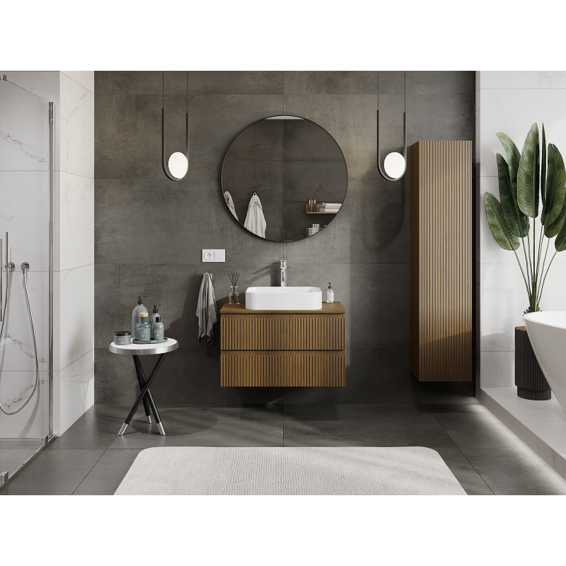 Mexen Rivel meuble de salle de bain sous lavabo 80 cm, 2 tiroirs, rainuré, noix - 91A20-08047-2-BFF86