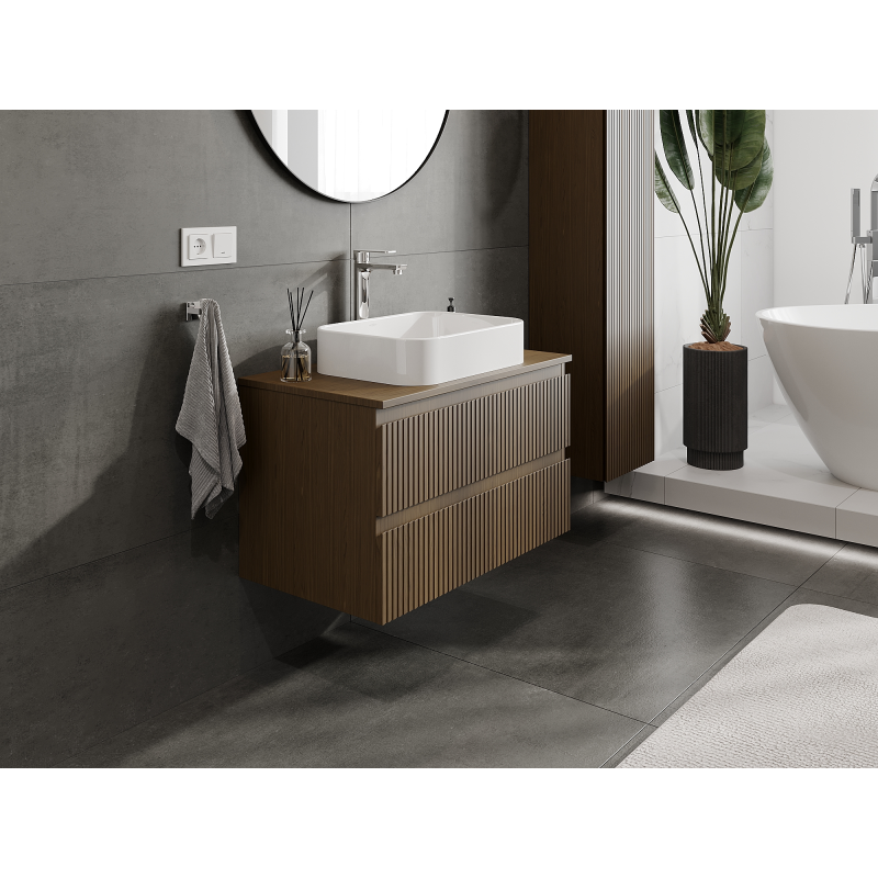 Mexen Rivel meuble de salle de bain sous lavabo 80 cm, 2 tiroirs, rainuré, noix - 91A20-08047-2-BFF86