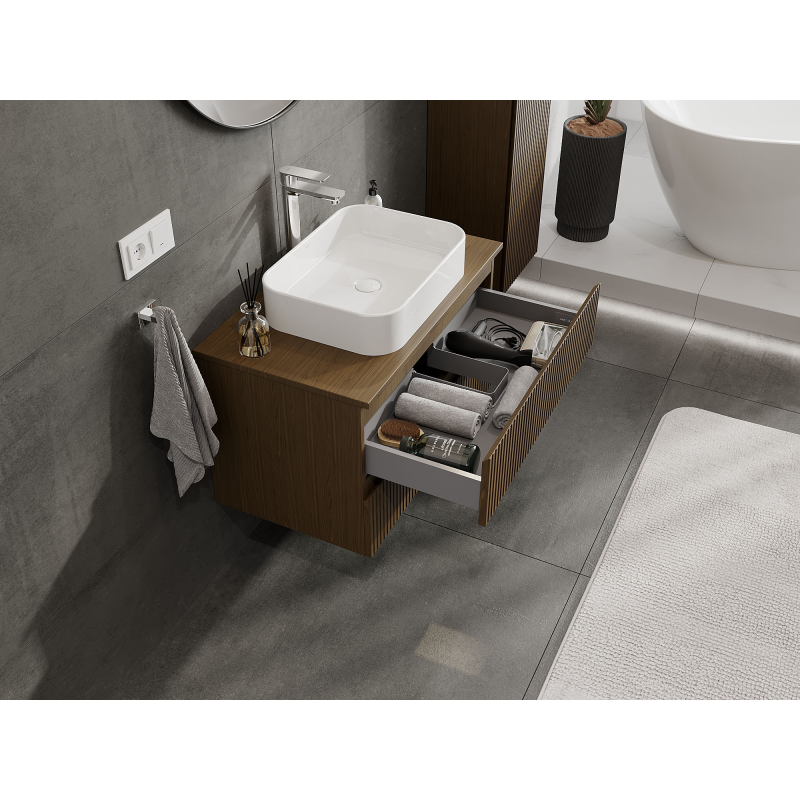 Mexen Rivel meuble de salle de bain sous lavabo 80 cm, 2 tiroirs, rainuré, noix - 91A20-08047-2-BFF86