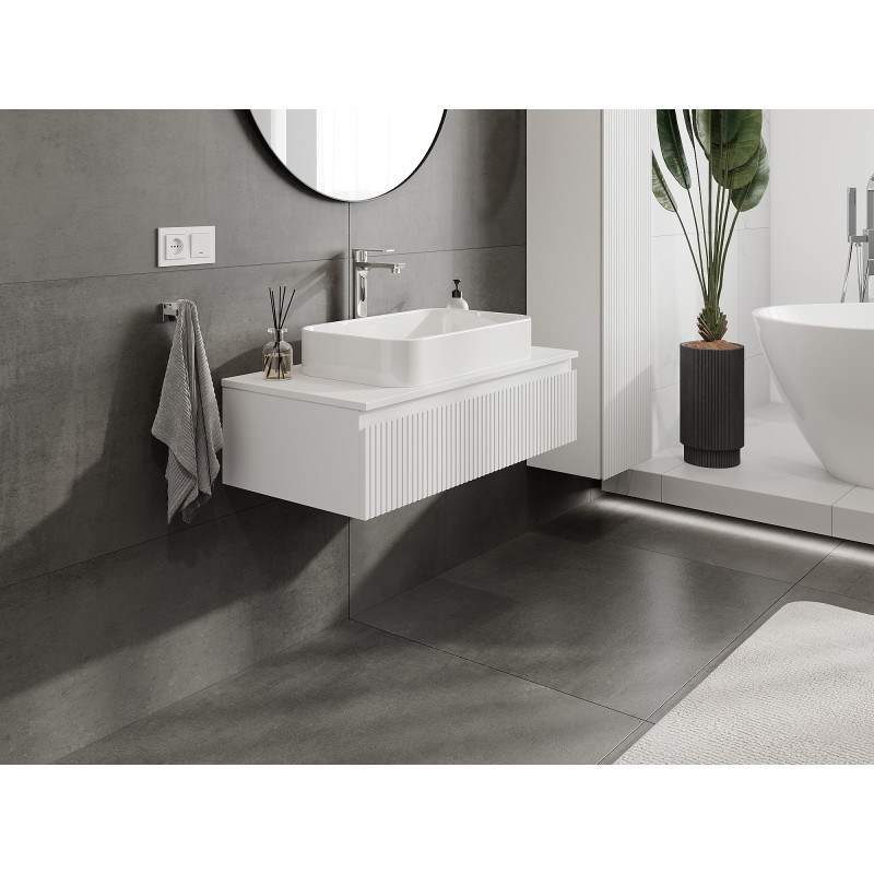 Mexen Rivel meuble de salle de bain sous-vasque 90 cm, 1 tiroir, cannelé, blanc mat - 91A20-09023-1-BF01
