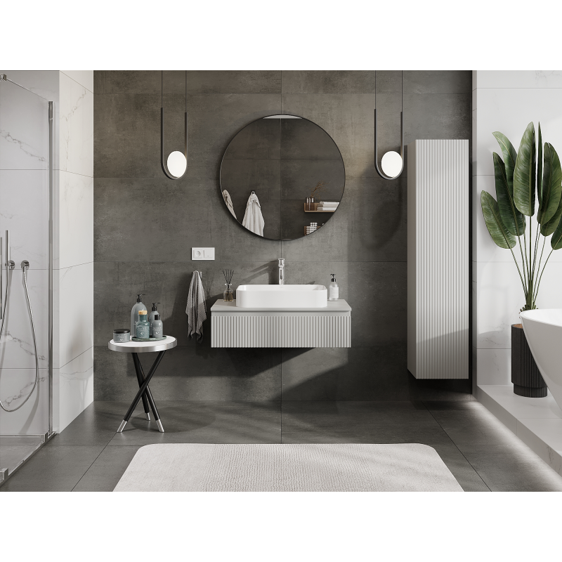 Mexen Rivel meuble de salle de bain sous-lavabo 90 cm, 1 tiroir, rainuré, gris mat - 91A20-09023-1-BF62