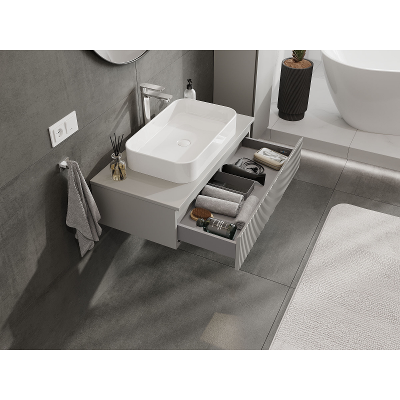 Mexen Rivel meuble de salle de bain sous-lavabo 90 cm, 1 tiroir, rainuré, gris mat - 91A20-09023-1-BF62