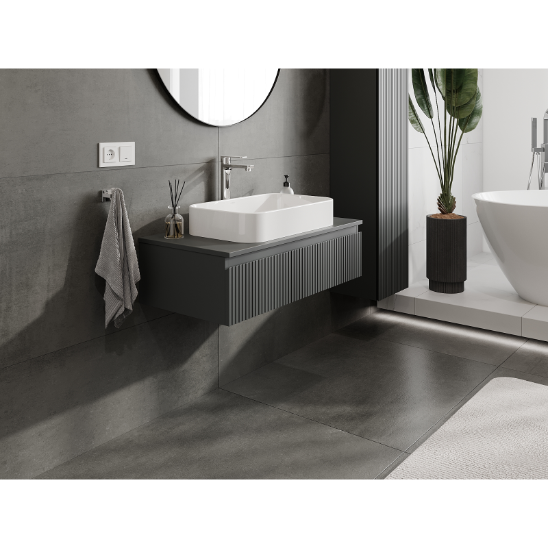 Mexen Rivel meuble de salle de bain sous lavabo 90 cm, 1 tiroir, rainuré, graphite mat - 91A20-09023-1-BF66