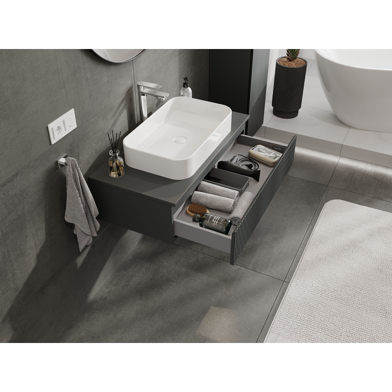 Mexen Rivel meuble de salle de bain sous lavabo 90 cm, 1 tiroir, rainuré, graphite mat - 91A20-09023-1-BF66