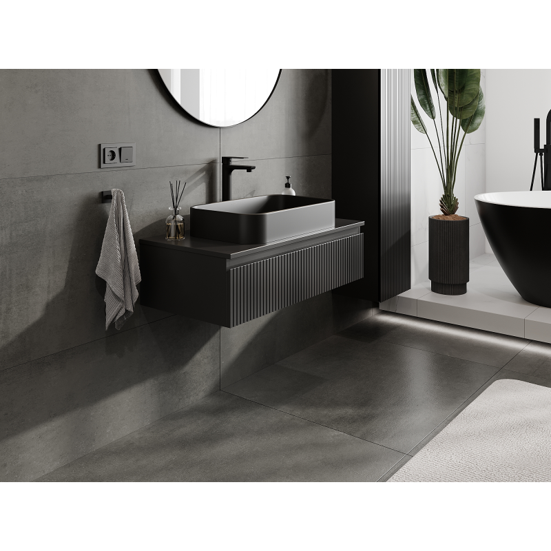 Mexen Rivel meuble de salle de bain sous-lavabo 90 cm, 1 tiroir, rainuré, noir mat - 91A20-09023-1-BF71