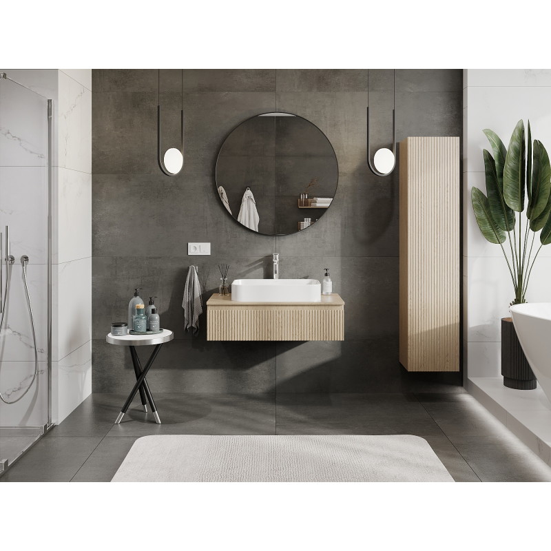 Mexen Rivel meuble de salle de bain sous-vasque 90 cm, 1 tiroir, rainuré, chêne - 91A20-09023-1-BF81