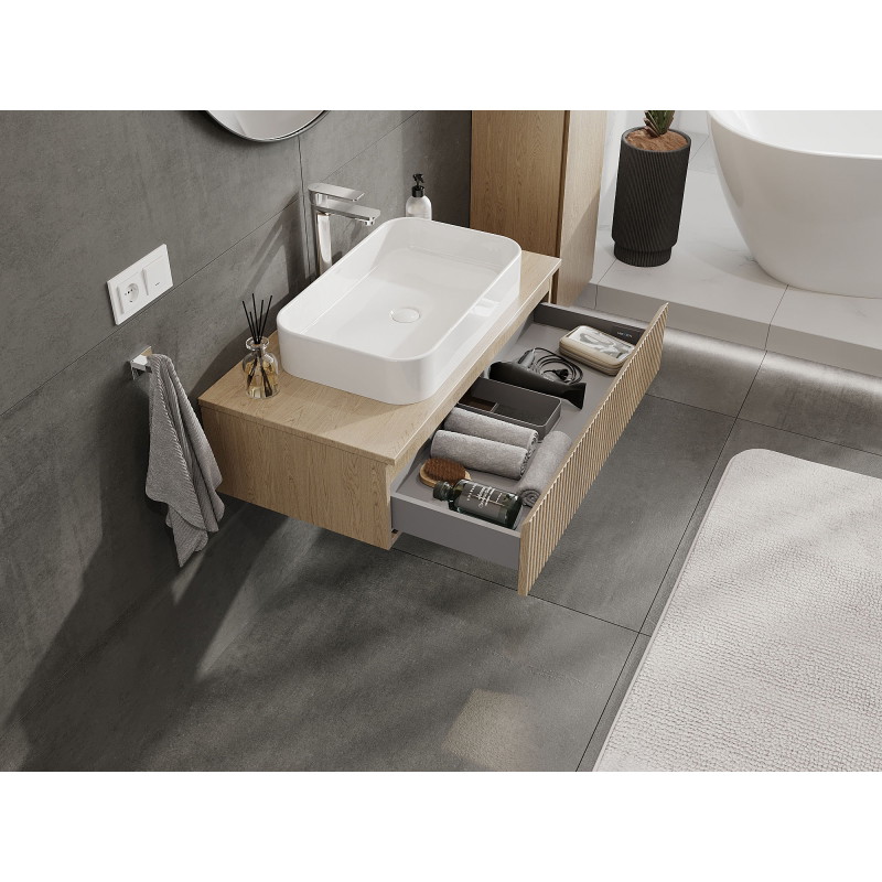 Mexen Rivel meuble de salle de bain sous-vasque 90 cm, 1 tiroir, rainuré, chêne - 91A20-09023-1-BF81
