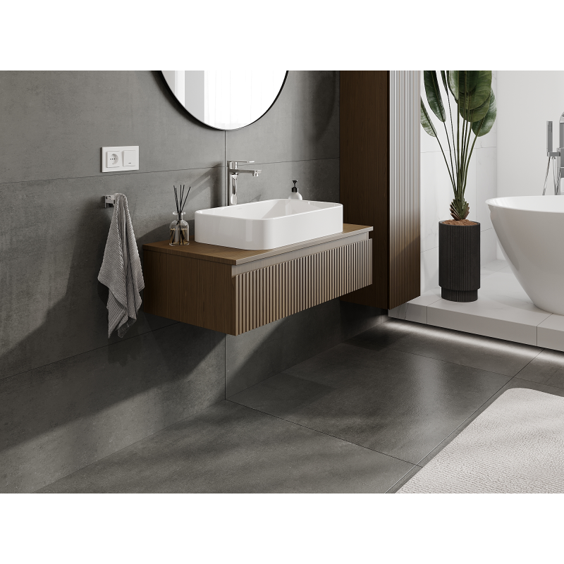 Mexen Rivel meuble de salle de bain sous-lavabo 90 cm, 1 tiroir, rainuré, noyer - 91A20-09023-1-BF86