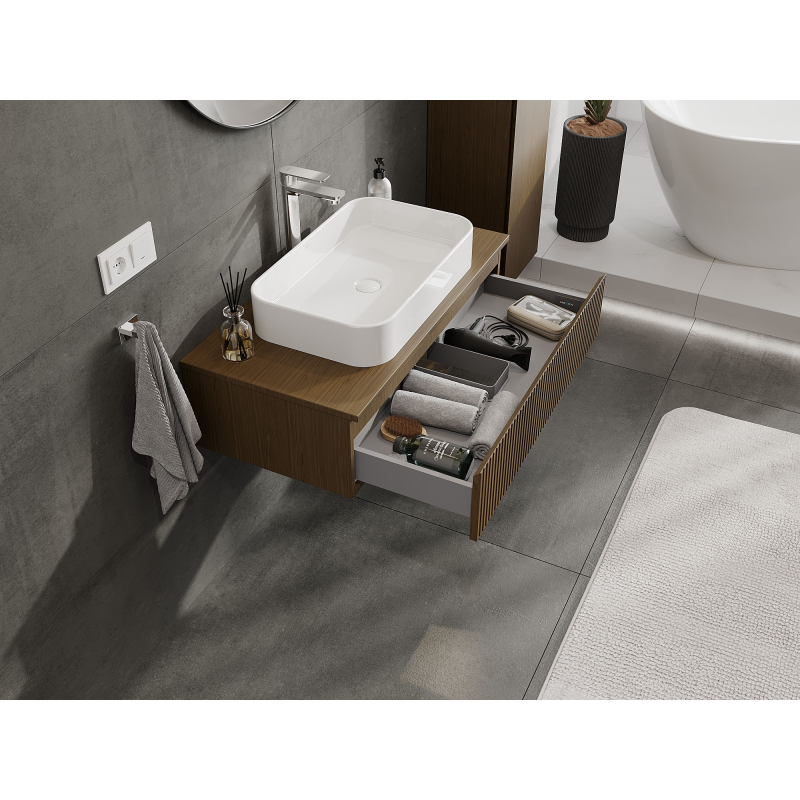 Mexen Rivel meuble de salle de bain sous-lavabo 90 cm, 1 tiroir, rainuré, noyer - 91A20-09023-1-BF86