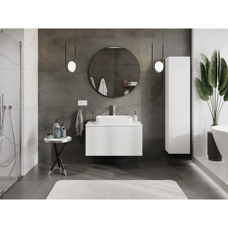 Mexen Rivel meuble de salle de bains sous lavabo 90 cm, 1 tiroir, rainuré, blanc mat - 91A20-09047-1-BF01