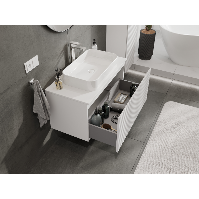 Mexen Rivel meuble de salle de bains sous lavabo 90 cm, 1 tiroir, rainuré, blanc mat - 91A20-09047-1-BF01