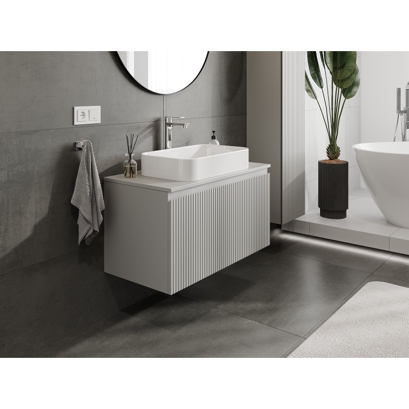 Mexen Rivel armoire de salle de bain sous lavabo 90 cm, 1 tiroir, rainurée, gris mat - 91A20-09047-1-BF62