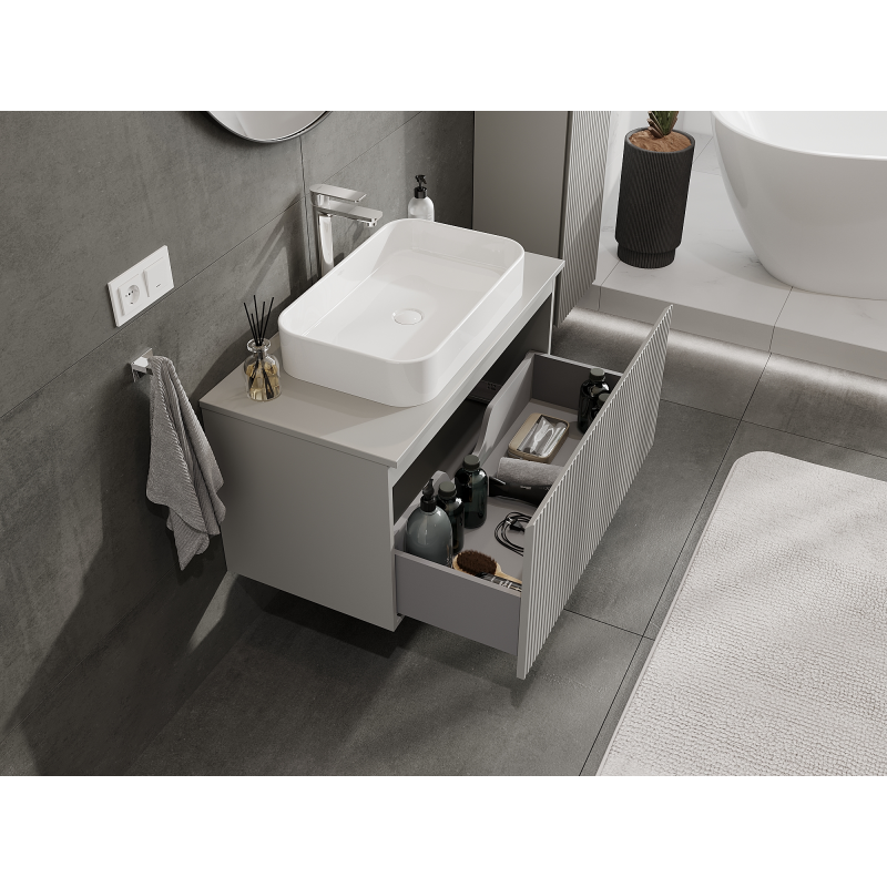 Mexen Rivel armoire de salle de bain sous lavabo 90 cm, 1 tiroir, rainurée, gris mat - 91A20-09047-1-BF62