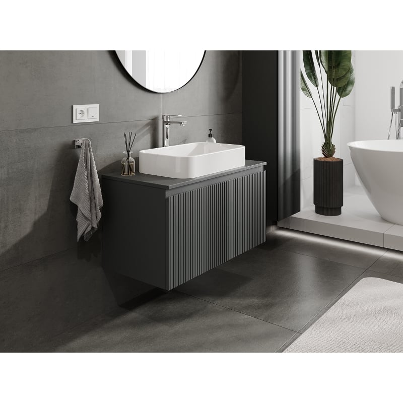 Mexen Rivel meuble de salle de bains sous-lavabo 90 cm, 1 tiroir, rainuré, gris mat - 91A20-09047-1-BF66