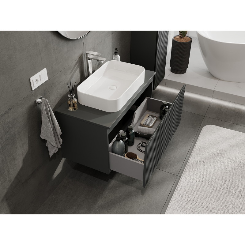 Mexen Rivel meuble de salle de bains sous-lavabo 90 cm, 1 tiroir, rainuré, gris mat - 91A20-09047-1-BF66