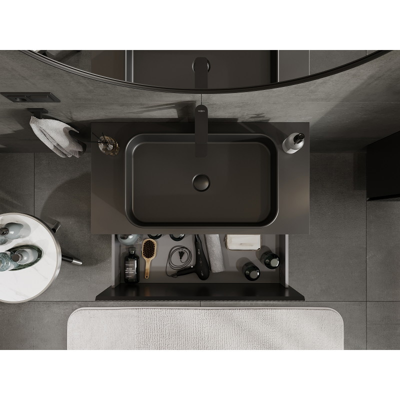 Mexen Rivel meuble de salle de bains sous lavabo 90 cm, 1 tiroir, cannelé, noir mat - 91A20-09047-1-BF71