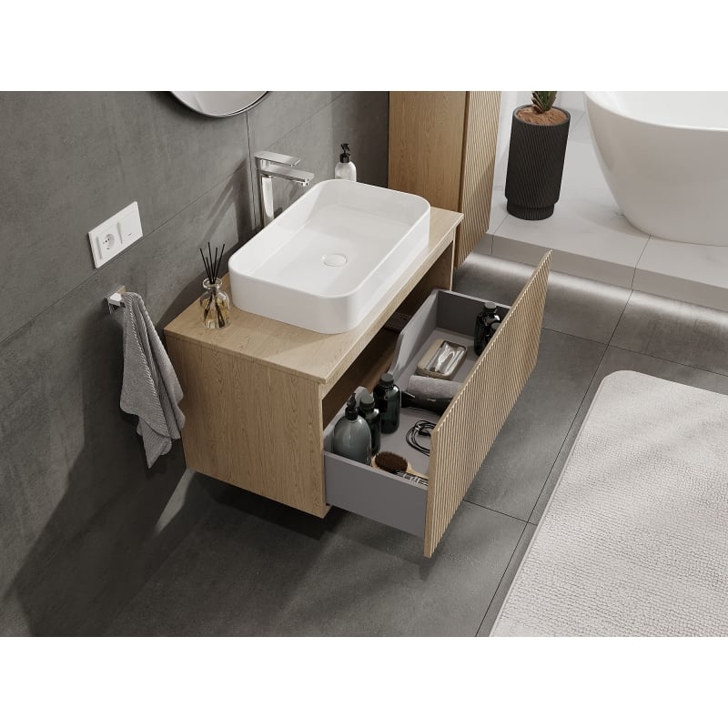 Mexen Rivel meuble de salle de bain sous-lavabo 90 cm, 1 tiroir, rainuré, chêne - 91A20-09047-1-BF81