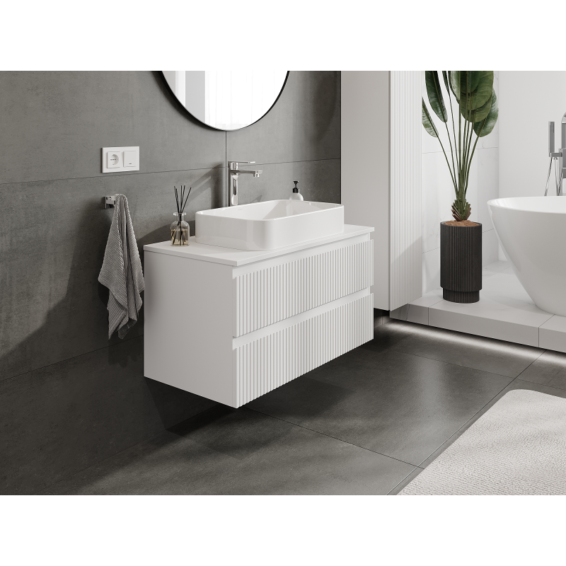 Mexen Rivel meuble de salle de bains sous lavabo 90 cm, 2 tiroirs, rainuré, blanc mat - 91A20-09047-2-BFF01