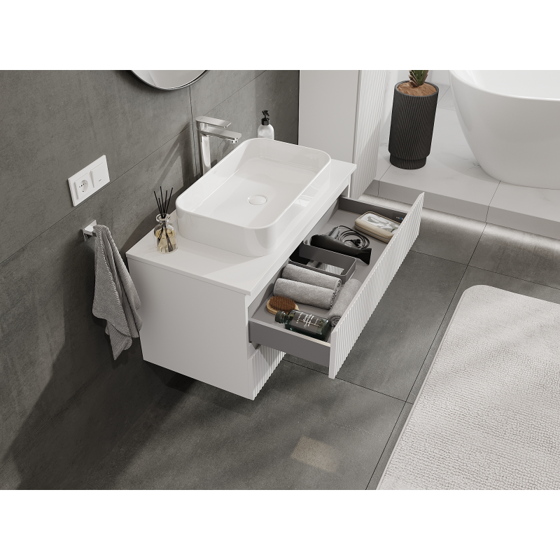 Mexen Rivel meuble de salle de bains sous lavabo 90 cm, 2 tiroirs, rainuré, blanc mat - 91A20-09047-2-BFF01