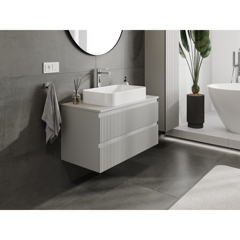 Mexen Rivel meuble de salle de bain sous-lavabo 90 cm, 2 tiroirs, rainuré, gris mat - 91A20-09047-2-BFF62