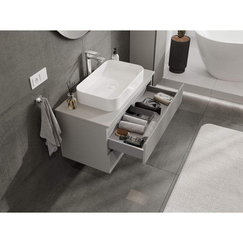Mexen Rivel meuble de salle de bain sous-lavabo 90 cm, 2 tiroirs, rainuré, gris mat - 91A20-09047-2-BFF62