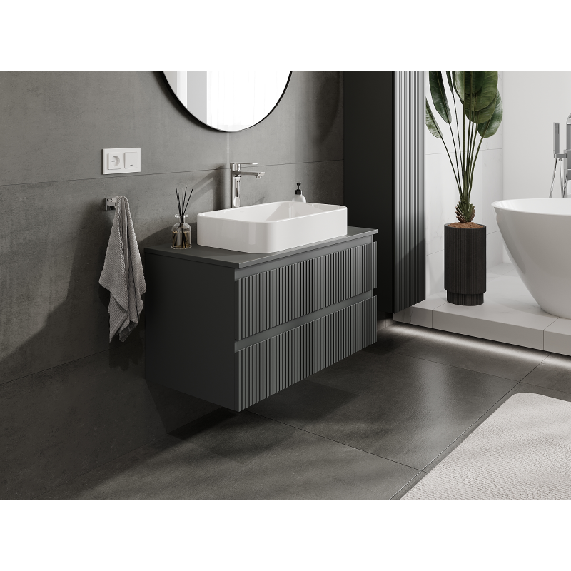 Mexen Rivel meuble de salle de bain sous lavabo 90 cm, 2 tiroirs, rainuré, graphite mat - 91A20-09047-2-BFF66
