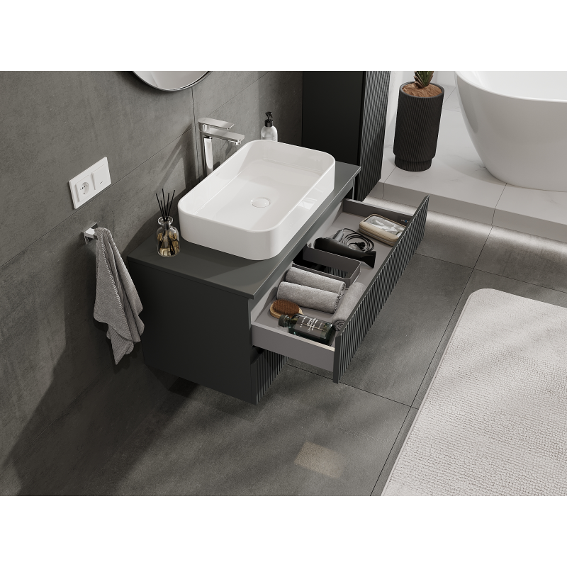 Mexen Rivel meuble de salle de bain sous lavabo 90 cm, 2 tiroirs, rainuré, graphite mat - 91A20-09047-2-BFF66