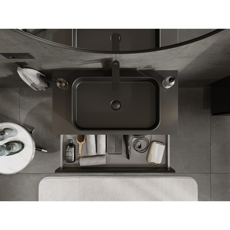 Mexen Rivel meuble de salle de bain sous-vasque 90 cm, 2 tiroirs, rainurée, noir mat - 91A20-09047-2-BFF71