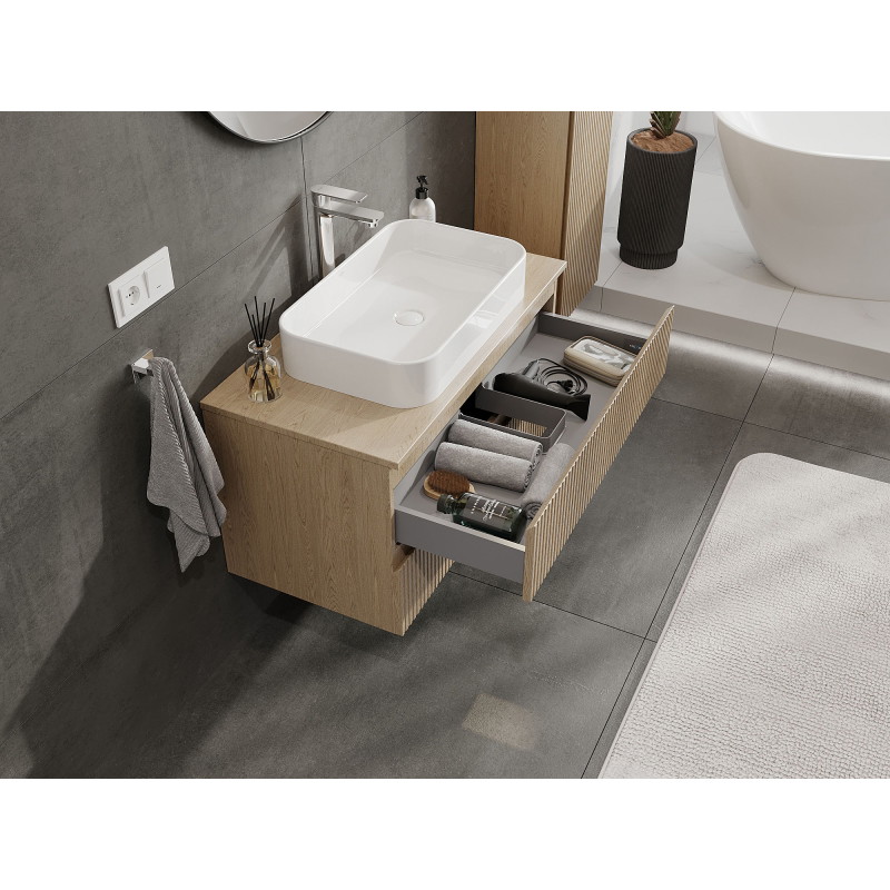 Mexen Rivel armoire de salle de bains sous-vasque 90 cm, 2 tiroirs, rainurée, chêne - 91A20-09047-2-BFF81