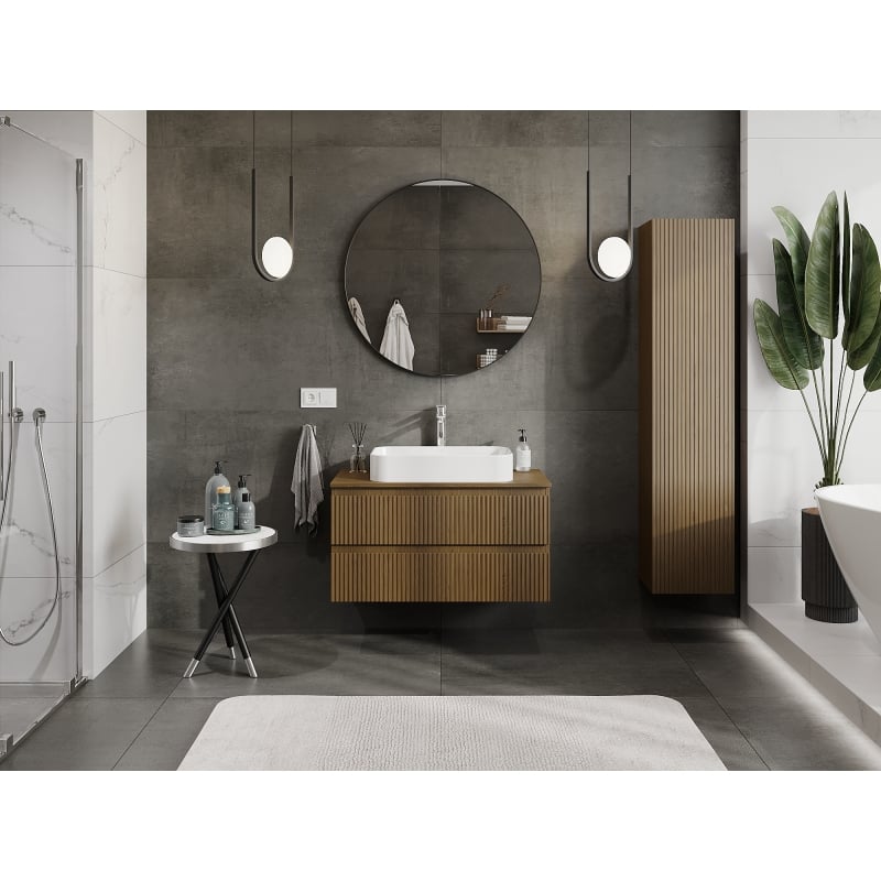 Mexen Rivel meuble de salle de bain sous vasque 90 cm, 2 tiroirs, rainuré, noyer - 91A20-09047-2-BFF86