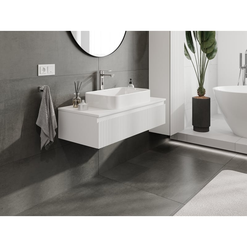 Mexen Rivel armoire de salle de bain sous-lavabo 100 cm, 1 tiroir, rainuré, blanc mat - 91A20-10023-1-BF01