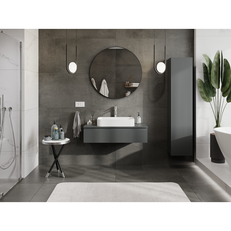 Mexen Rivel armoire de salle de bain sous-vasque 100 cm, 1 tiroir, rainurée, graphite mat - 91A20-10023-1-BF66