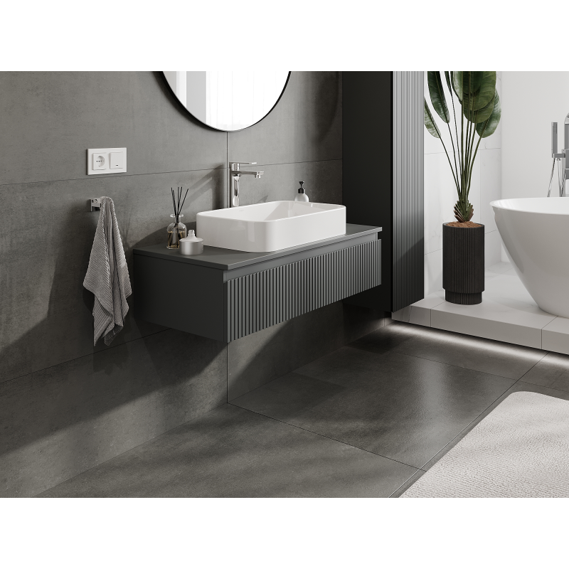 Mexen Rivel armoire de salle de bain sous-vasque 100 cm, 1 tiroir, rainurée, graphite mat - 91A20-10023-1-BF66