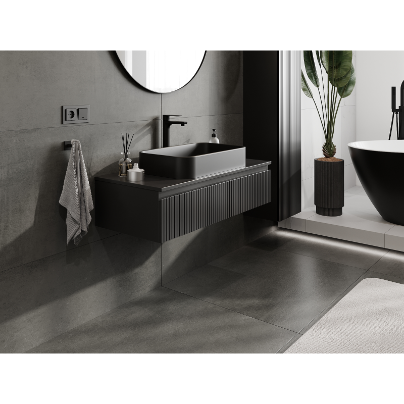 Mexen Rivel meuble de salle de bains sous lavabo 100 cm, 1 tiroir, rainuré, noir mat - 91A20-10023-1-BF71