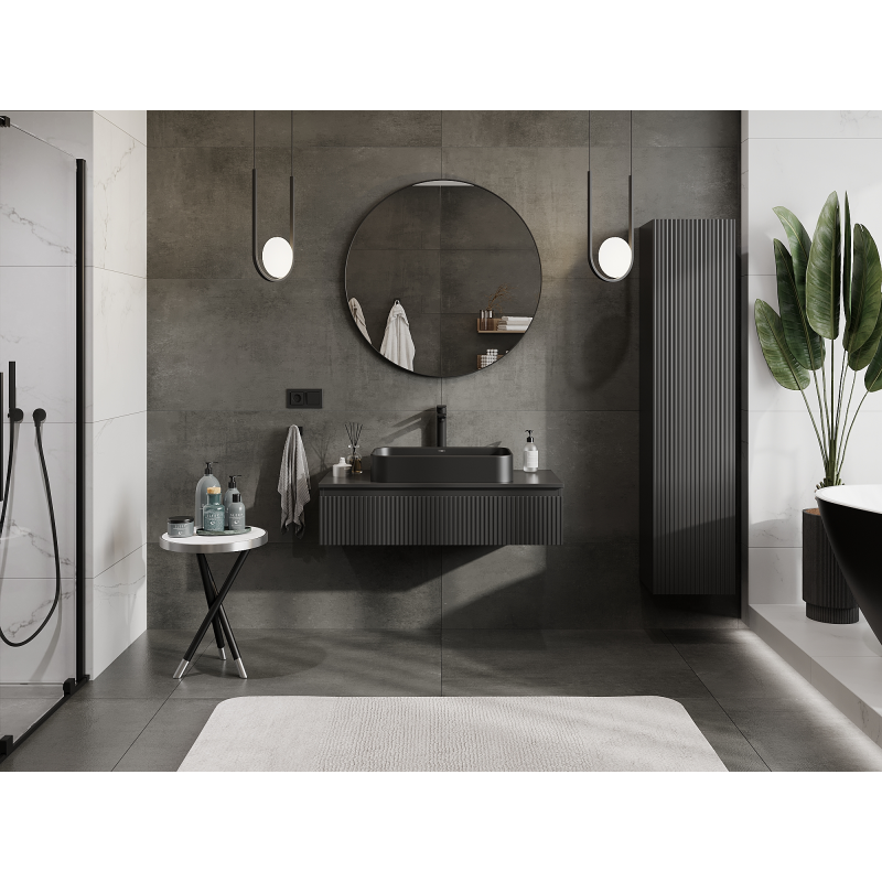 Mexen Rivel meuble de salle de bains sous lavabo 100 cm, 1 tiroir, rainuré, noir mat - 91A20-10023-1-BF71