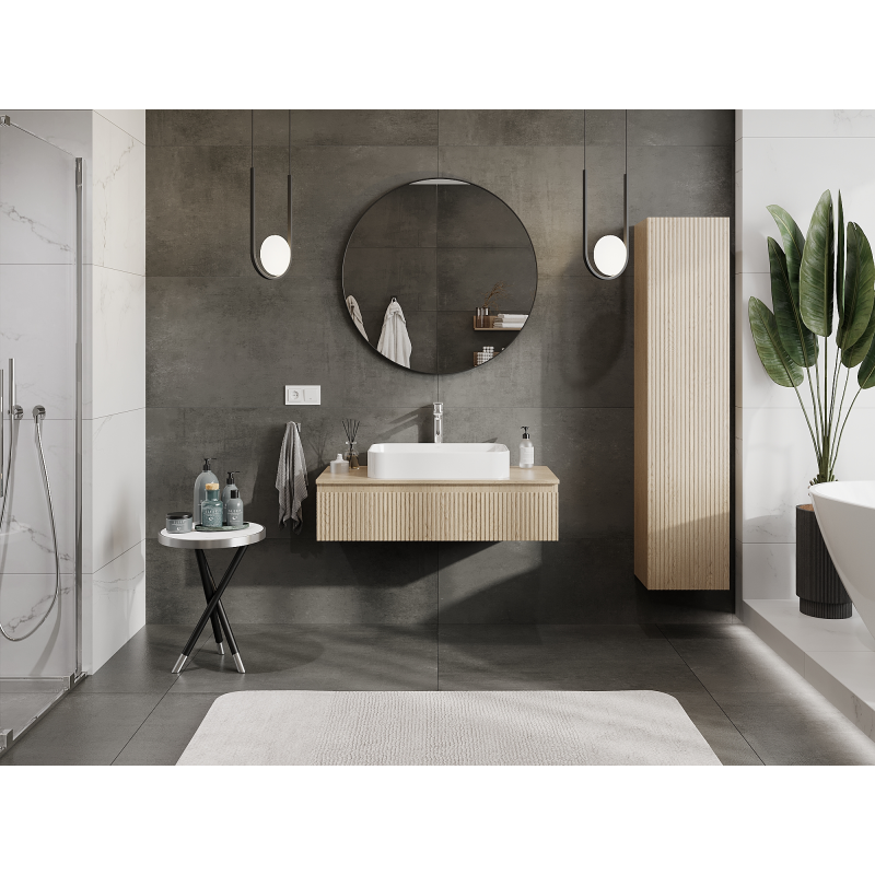 Mexen Rivel armoire de salle de bain sous lavabo 100 cm, 1 tiroir, rainuré, chêne - 91A20-10023-1-BF81